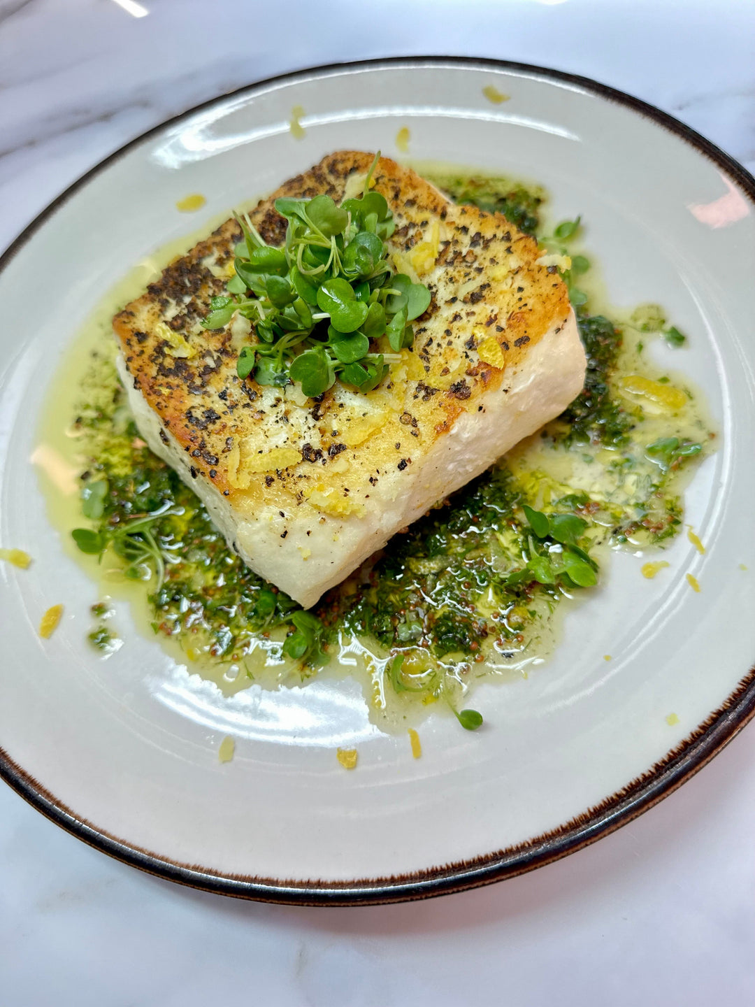 Pan Seared Halibut with Herb Emulsion
